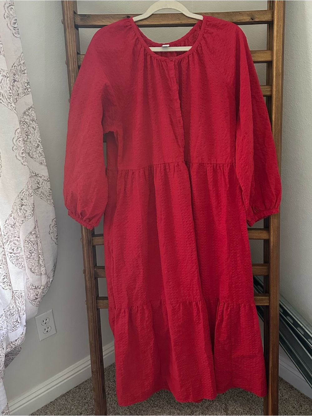 Old Navy Red Tiered Long-Sleeve Dress
